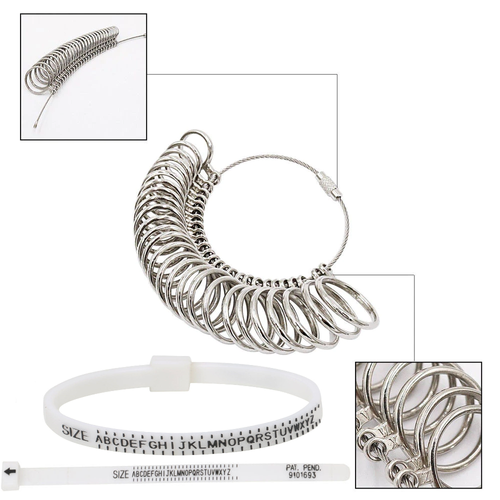 Metallic 26pc Ring Size Measure with Adjustable Ring Measure Strip