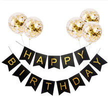 Load image into Gallery viewer, Happy Birthday Banner with 5 Gold Confetti Balloons Set - 2 Colour Options