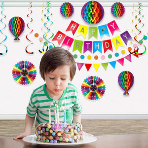The Ultimate Happy Birthday Banner and Honeycomb Decoration Set