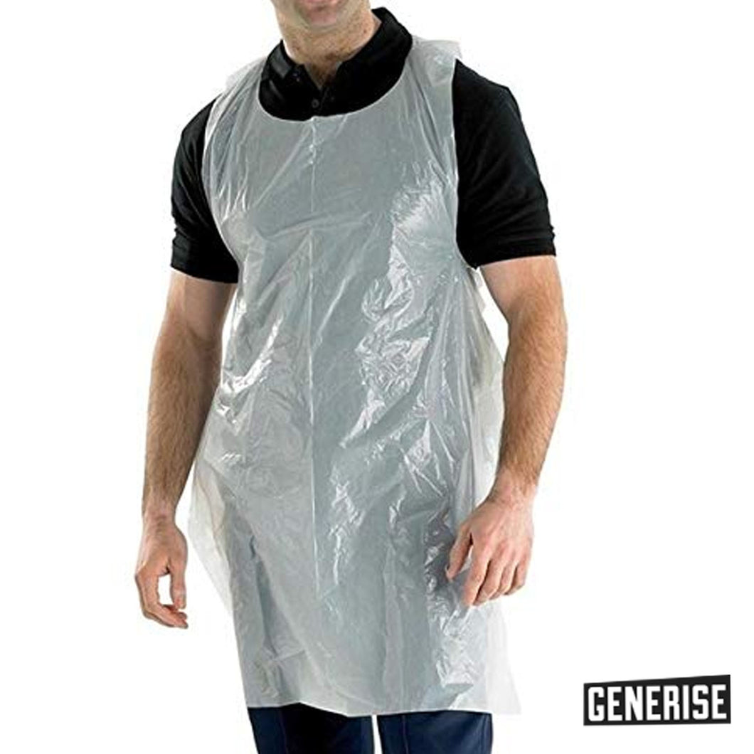 100 White Disposable Plastic Aprons with Optional 5 Clear Disposable Protective Hair Covers