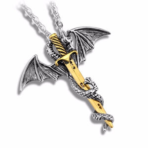 Game of Thrones Inspired Gold Sword Dragon Necklace